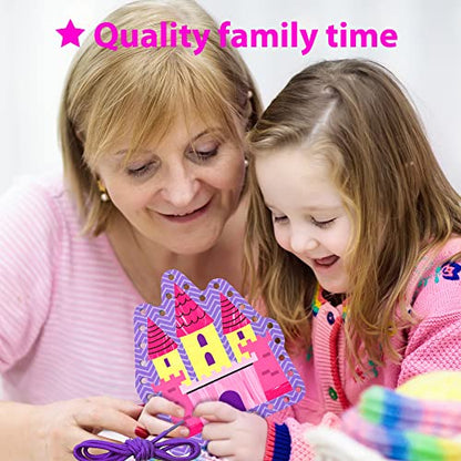 KRAFUN Princess, Unicorn & Mermaid Lacing Cards Age 3+ | 10 Projects - color: Girly - Large