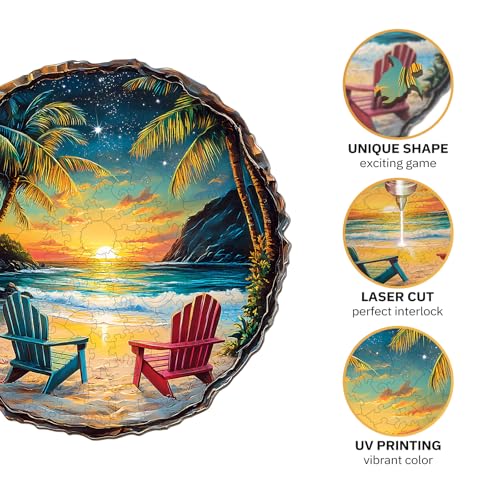Jigfoxy Wooden Puzzle for Adults, Sunset Beach Wood Puzzles Adult - color: Sunset Beach, size: Medium
