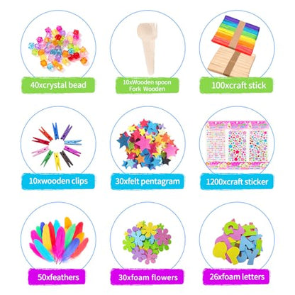 Itopstar 3000+ Kids Arts & Crafts Supplies for Girls - Ultimate Crafting Set in Portable 3-Layered Plastic Art Box - All-in-One DIY Art Supplies for Girls 8-12 - color: dark-pink3000pcs