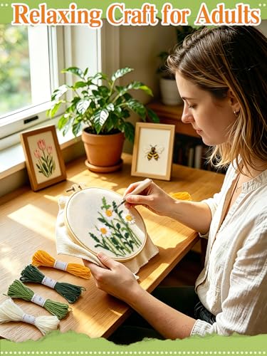 Punch Needle Kit Adults Beginner, Step-by-Step Guide & Video - color: White Daisy