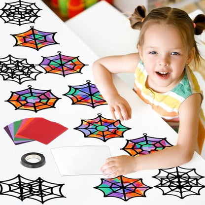 Qyeahkj 36 Set Halloween Spider Web Suncatchers Crafts Kit for Kids - style: Spider Web