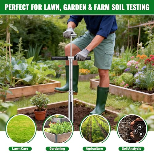 20 Inch Soil Sampler Probe, Stainless Steel Soil Core Sampling Tool with T-Handle, Heavy Duty Soil Probe for Lawn, Garden, Farm & Soil Testing - size: 20 inch