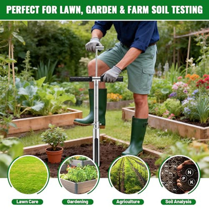 20 Inch Soil Sampler Probe, Stainless Steel Soil Core Sampling Tool with T-Handle, Heavy Duty Soil Probe for Lawn, Garden, Farm & Soil Testing - size: 20 inch