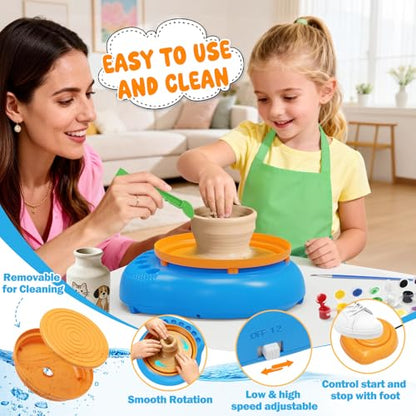 Weilim Pottery Wheel for Kids Beginners, Air-Dry Clay & Paint Kit Ages 6-12 - color: Blue
