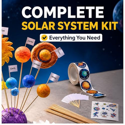 Solar System Project Kit, DIY Solar System Model Kit with Foam Balls, Planet Stickers & Sticks, Space Science Craft Kit for School Projects & Educational Learning