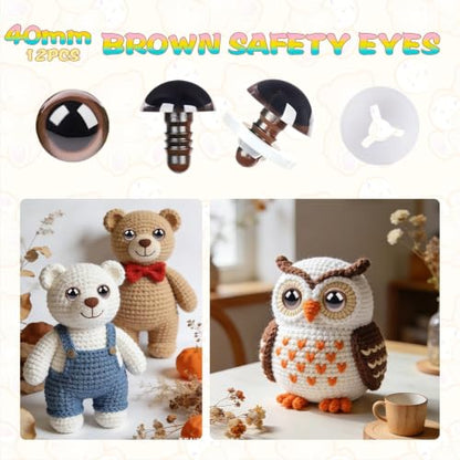 MUCUNNIA 24pcs 40mm Brown Safety Eyes for Crocheting with Washers - size: 40mm