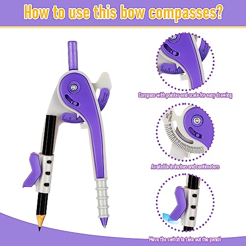 Eboot Student Geometry Math Set, Drawing Compass and 6 in, Purple - color: Purple