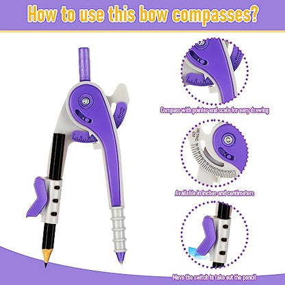 Eboot Student Geometry Math Set, Drawing Compass and 6 in, Purple - color: Purple