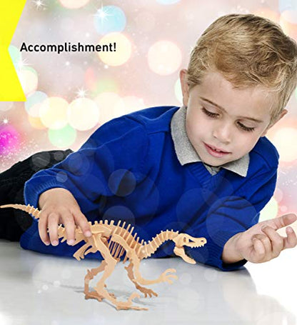 Puzzled 3D Puzzle Velociraptor Dinosaur Wood Craft Construction Kit Fun Unique & Educational DIY Wooden Dino Toy Assemble Model Unfinished Craft Hobby Puzzle to Build & Paint for Decoration 42pc Pack