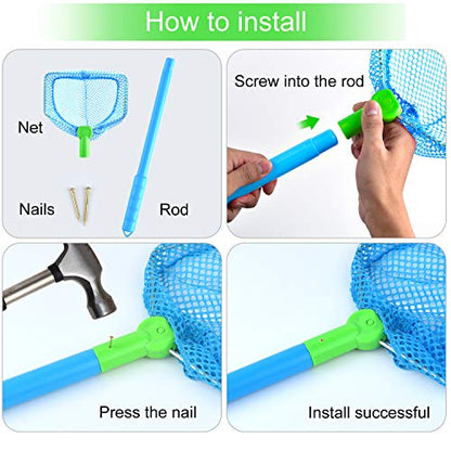 Coopay 2 Pieces Butterflies Kids Fishing Net Catching Bug Floating Bait Beach Nets for Outdoor Playing - color: Green + Blue