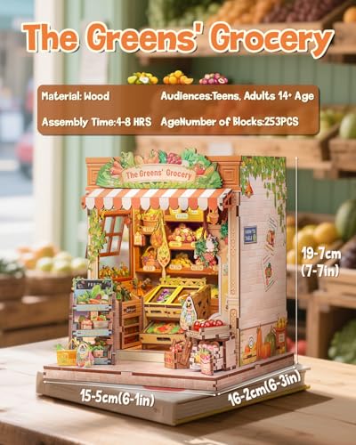 CUTEBEE Book Nook Kit for Adult, DIY Miniature House Kits, LED Booknook Tiny House, Decorative Bookends Bookshelf Home Décor, 3D Wooden Puzzle, Craft Gifts for Booklovers (The Greens’ Grocery) - color: The Greens’ Grocery