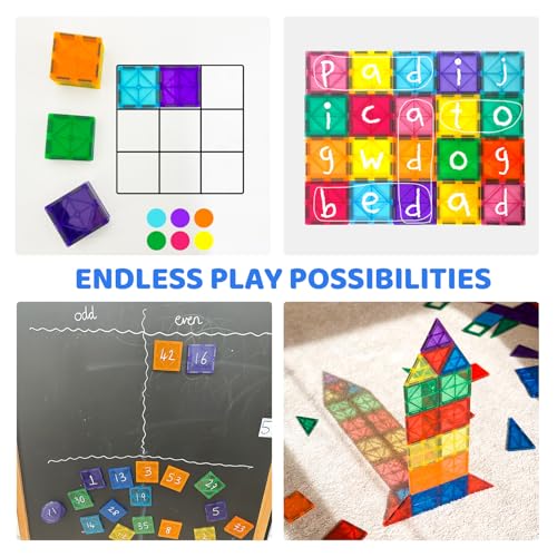Bmag 130PCS Magnetic Tiles Building Blocks with 2 Cars | 3D Clear Magnet Blocks | STEM Preschool Toys for 3-9+ Kids | Christmas & Toddler Gift | Compatible with Major Brands - size: 130 PCS