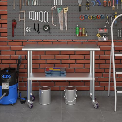 AmGood 18 in. x 48 in. Stainless Steel Work Table with Wheels | Metal Kitchen Food Prep Table | NSF - size: 48 in. Long x 18 in. Deep with Wheels