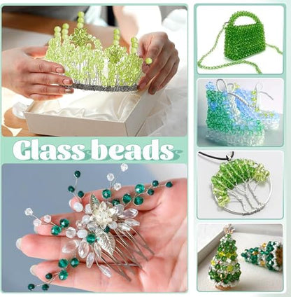 1000 Pcs Rondelle Faceted Glass Beads Crystal Glass Beads for Jewelry Making 4/6/8mm Faceted Briolette Rondelle Bead with Container for Earrings,Necklaces,DIY Beading Projects (Green) - color: green