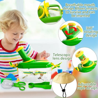Bug Catcher Kit for Kids,8 Pcs Kids Bug Habitat with Bug Collector Butterfly Net Magnifying Glass Binoculars Tweezer Hats,Outdoor Explorer Kit for Boys Girls 3-12 Years Old