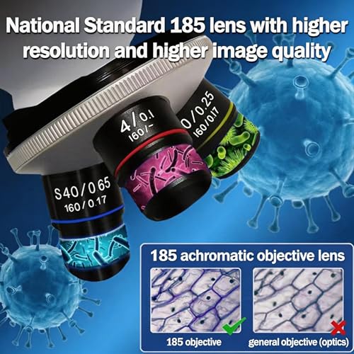 Microscope for Adults Kids Students, High-Power Biological Compound Microscope Kit, Metal-Body, with Movable Calipers, Abbe Condenser, for School Lab & Home Schooling, with Slides Set & Phone Adapter