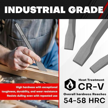 C&T 3-Piece Heavy Duty All Purpose Cold Chisels Kit, 3/8, 1/2, 5/8 in, for Carpentry, Metalwork, Woodwork & Masonry work - size: 3-Piece