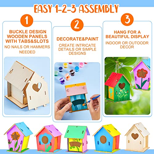 Juexica 15 Pcs DIY Wooden Birdhouse Kit for Kids to Paint Craft Art Modern - color: Modern