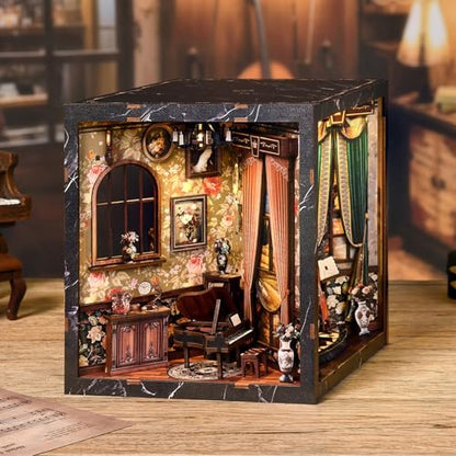 DIY Book Nook Kit with LED Light, Miniature Dollhouse, 3D Wooden Puzzle, Bookshelf Insert Decor Craft Gift (European Melody MusicalInstrument Box) - style: European Melody MusicalInstrument Box