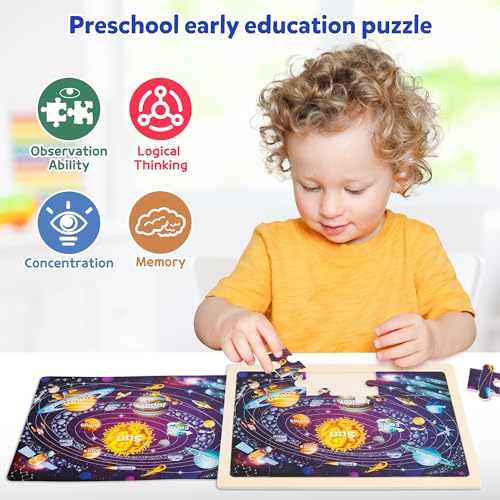 SYNARRY Large USA Map, World Map & Solar System Wooden Puzzles Ages 4-6 - style: US World Earth Solar System