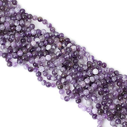 60PCS 6mm Natural Dog Teeth Amethyst Gemstone Round Loose Beads Crystal Energy Stone Healing Power for Jewelry Making 1 Strand 15" - color: Dog Teeth Amethyst, size: 6mm