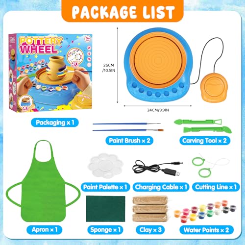 Weilim Pottery Wheel for Kids Beginners, Air-Dry Clay & Paint Kit Ages 6-12 - color: Blue