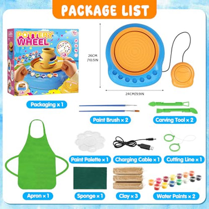 Weilim Pottery Wheel for Kids Beginners, Air-Dry Clay & Paint Kit Ages 6-12 - color: Blue