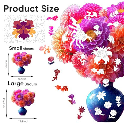 Bovearto Wooden Puzzle for Adults, Unique Flower & Leaf Shaped Pieces - color: Flower Vase, size: 200pcs