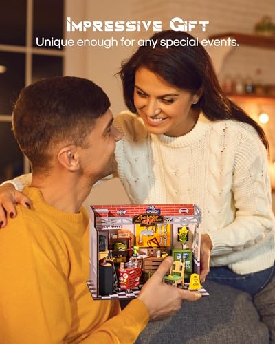 Rowood Miniature House Kit,DIY Miniature Dollhouse Craft Kits for Adults,Mini House Kits with LED,Birthday for Ages 14+(Garage Workshop) - style: Garage Workshop