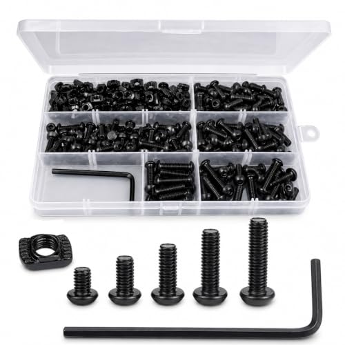 252PCS M5 T Nuts and T-Slot Bolts Extrusion Accessories Kitwith M5(8-20mm) Hexagon Socket Screws, T Nut and AllenWrench Compatible with 2020 Series Aluminum Extrusion