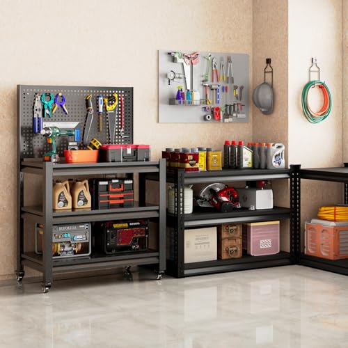Metal Workbench, Mobile Work Table, Pegboard, 2 Pack - size: 47.2"H x 33.5"W x 18"D