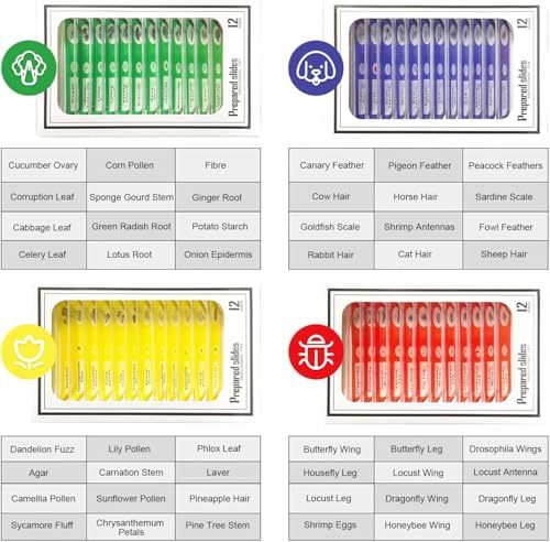Jiusion 48Pcs Prepared Microscope Slides Specimen Set for Stereo Microscope - size: 48Pcs