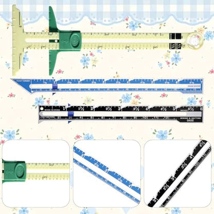 Sewing Gauge Measuring Tool Set 5-in-1T-Shaped Sliding Gauge Ruler Fabric Quilting Ruler Sliding Marker Measuring Seam Tool for Sewing Quilting Knitting Crafting Button Hole Marking Hem Guide