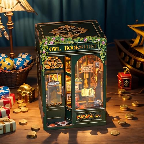 Owl Bookstore Book Nook Kit - 3D Wooden Puzzles with LED - color: Owl Bookstore