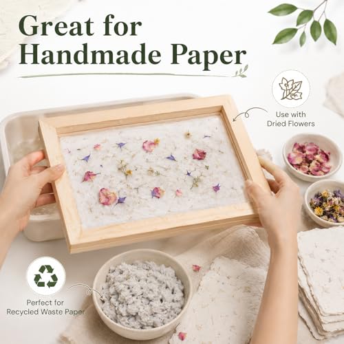 Paper Making Screens Large, 1 Pcs Wooden Papermaking Screen Frame Mould 9.8 x 7.5 Inch Paper-Making Frame for DIY Paper Craft, Dried Flower