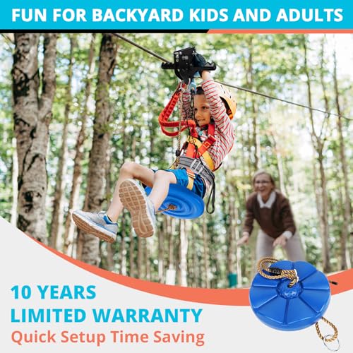 Zip Line Kit for Kids Adults : 200FT Up to 380Lbs - Quick Tighten Zipline for Backyard Outdoor with 100% Rust Proof Removable Trolley Seat Spring Brake - size: 200ft
