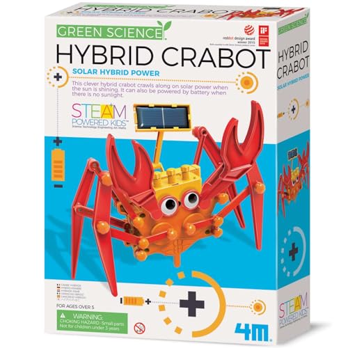 4M Hybrid Crabot Solar Robot Kit for Kids Ages 8-12 – Build a Sideways-Scuttling Crab with Moving Eyes & Claws, Solar or Battery Powered, STEM Renewable Energy Engineering Toy Gift