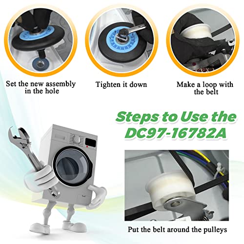 Dryer Repair Kit Fit for Samsung DV42H5000EW/A3 DV45H7000EW/A2 DV42H5200EP/A3 DV40J3000EW/A2, Includes DC97-16782A Samsung Dryer Roller, 6602-001655 Dryer Belt, DC93-00634A Idler Pulley by Techecook