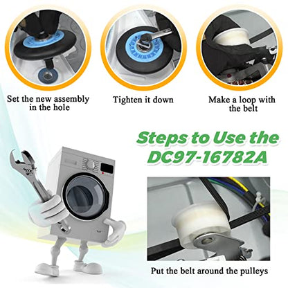 Dryer Repair Kit Fit for Samsung DV42H5000EW/A3 DV45H7000EW/A2 DV42H5200EP/A3 DV40J3000EW/A2, Includes DC97-16782A Samsung Dryer Roller, 6602-001655 Dryer Belt, DC93-00634A Idler Pulley by Techecook