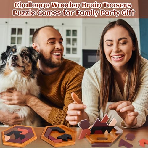 12 Pack Wooden Hexagon Tangram Puzzles Brain Teaser Logic Game