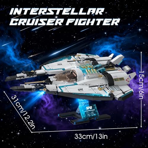 Sosuy Spaceship Building Blocks Set, LED Rocket Shuttle Ship, STEM Toys for Boys 8+, Rotatable Cockpit Space Exploration with Display Stand, Birthday for Boys Kids Girls Teens Adults - style: Starcruiser Fighter