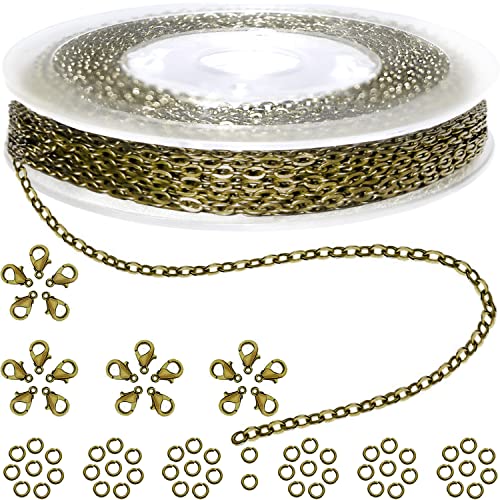 Jishi 33ft Link Cable Chain Roll 2mm, Bronze Chain for Jewelry Making Necklace Earring Bracelet DIY Craft Jewelry Making Findings Supplies, Bronze Plated Iron Metal Rolo Necklace Chain Spool Set - color: Bronze, size: Cable Chain 33ft 2.0mm