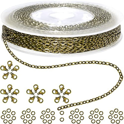 Jishi 33ft Link Cable Chain Roll 2mm, Bronze Chain for Jewelry Making Necklace Earring Bracelet DIY Craft Jewelry Making Findings Supplies, Bronze Plated Iron Metal Rolo Necklace Chain Spool Set - color: Bronze, size: Cable Chain 33ft 2.0mm