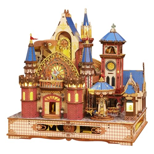 DIY 3D Wooden Puzzles for Adults,Alnwick Castle Miniature House Kit with LED Lights Arts and Crafts for Home Decor Creative Gift for Boys Girls - style: Alnwick Castle