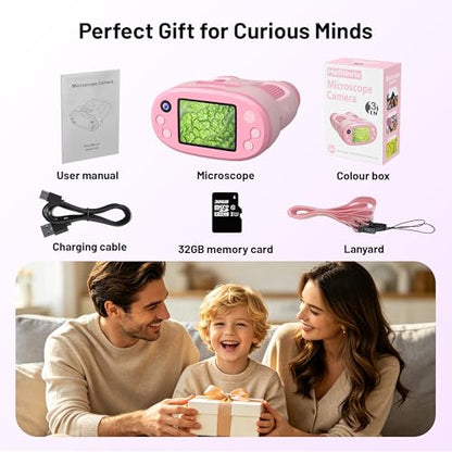 Handheld Digital Microscope for Kids 2.0"IPS Science Toy Age 4-12 - color: Pink