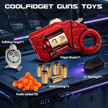 Metal Adult Gun Fidget Toy, EDC, 6 Shells, 20 Soft Dart Heads,Red - color: Red-03