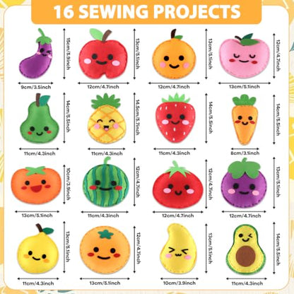 ZOIIWA Fruit Sewing Kit for Kids Sewing Felt Plush Stuffed Ornament Fruit Vegetable Kids Felt Kit DIY Art Craft Food Embroidery Keychain Christmas Gift for Beginner Ages 4+ Educational Learn to Sew