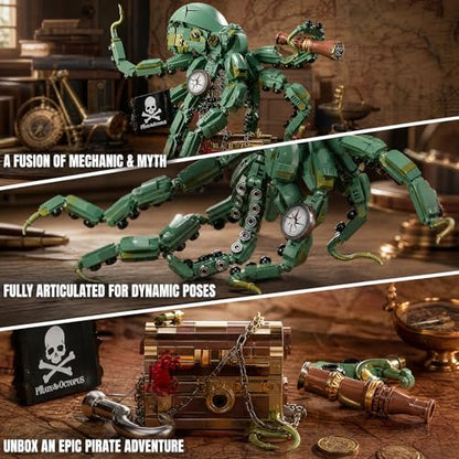 Pirate Octopus Captain Building Block Set for Adult (1128 PCS) – Deep Sea Kraken Legendary Sea Monster Model, Ocean Animal Collection Blocks Toy, Home Office Décor, for Teens 14+