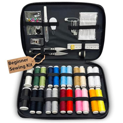 Vellostar Beginner Sewing Kit for Adults and Kids, 22 Threads, Travel Case - color: Beginner Black