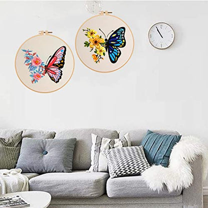 Konrisa Embroidery Starter Kits with Butterfly Flower Pattern, Stamped Cross Stitch Kits for Beginners Adults DIY Sewing Include Embroidery Hoop Embroidery Fabric Threads and Needles,Set of 2 - color: Butterfly01